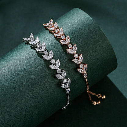 Sparkling Leaf Tennis Bracelet - Adjustable