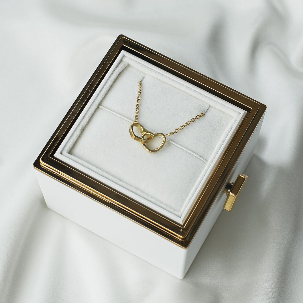 Interlocking Hearts Necklace with White Forever Rose Box