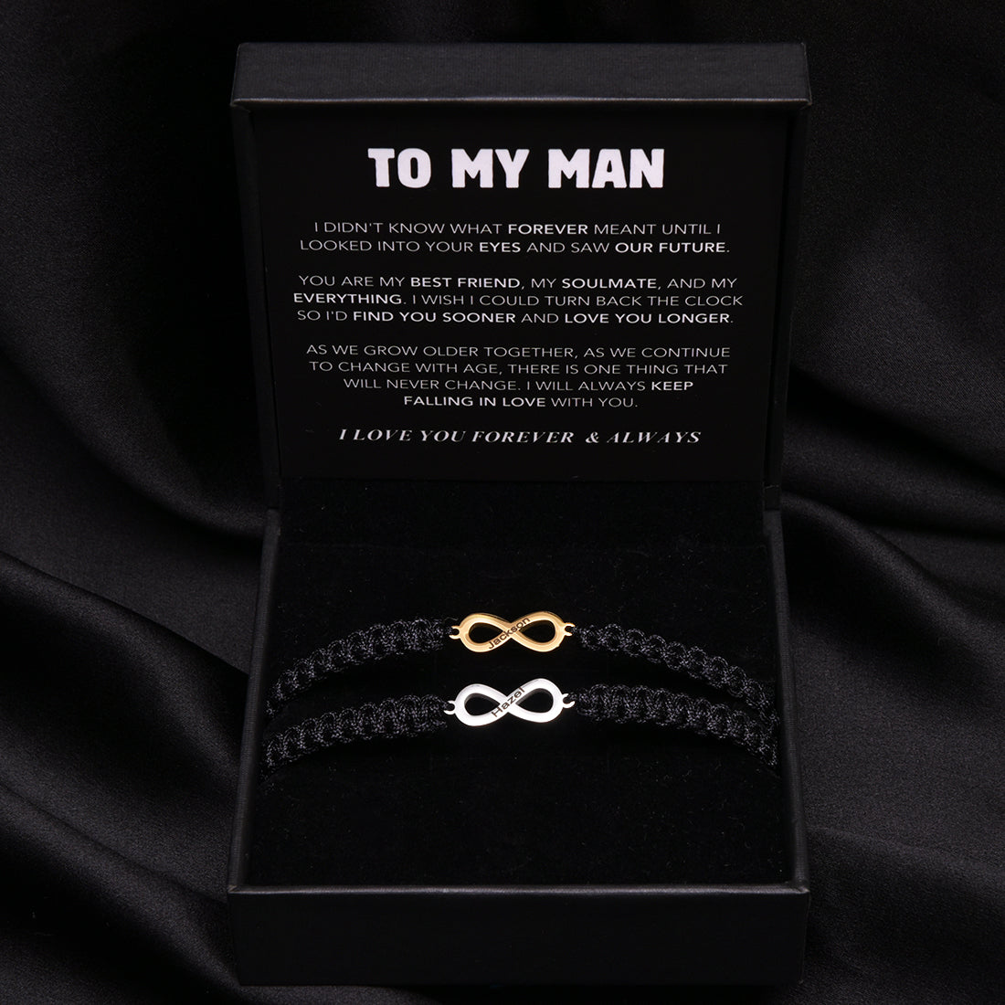 Couples Engraved Infinity Bracelet Set