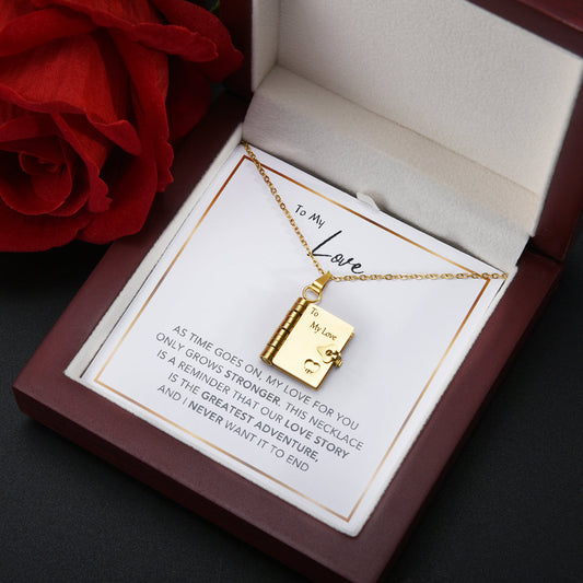 "Our Love Story" Engraved Notebook Necklace