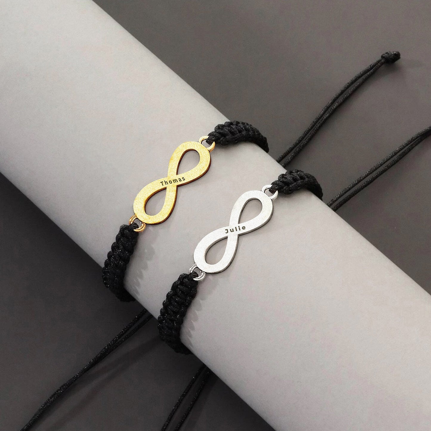 Couples Engraved Infinity Bracelet Set