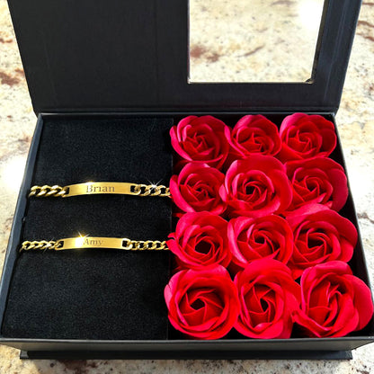 A Dozen Eternal Roses & Personalized Bracelet Gift Set